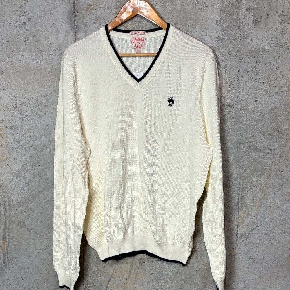Brooks Brothers Cream V-Neck Sweater
